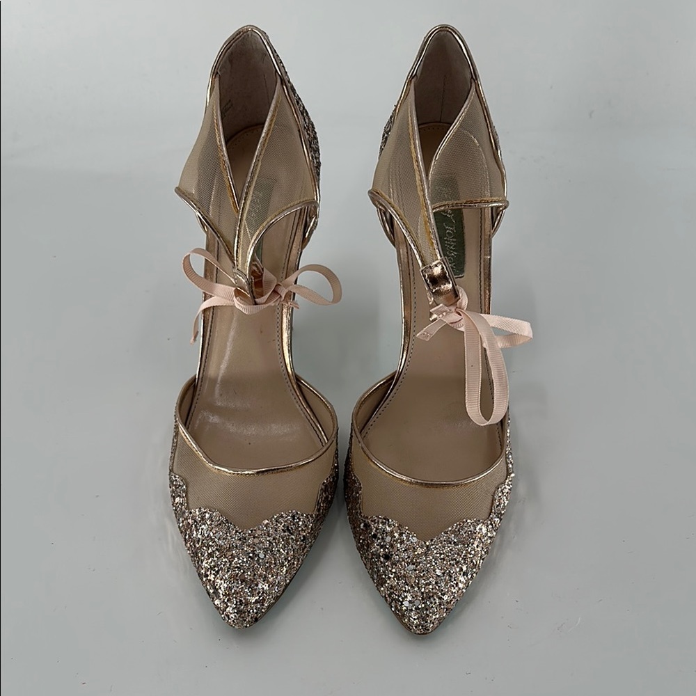 Betsey Johnson Rose Gold Heels with Glitter Embellishments